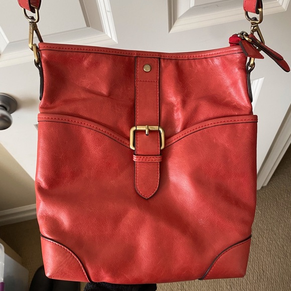 Chocolat Blu Handbags - Chocolat Blu Coral/Orange Cross Body Bag with Brass Accents